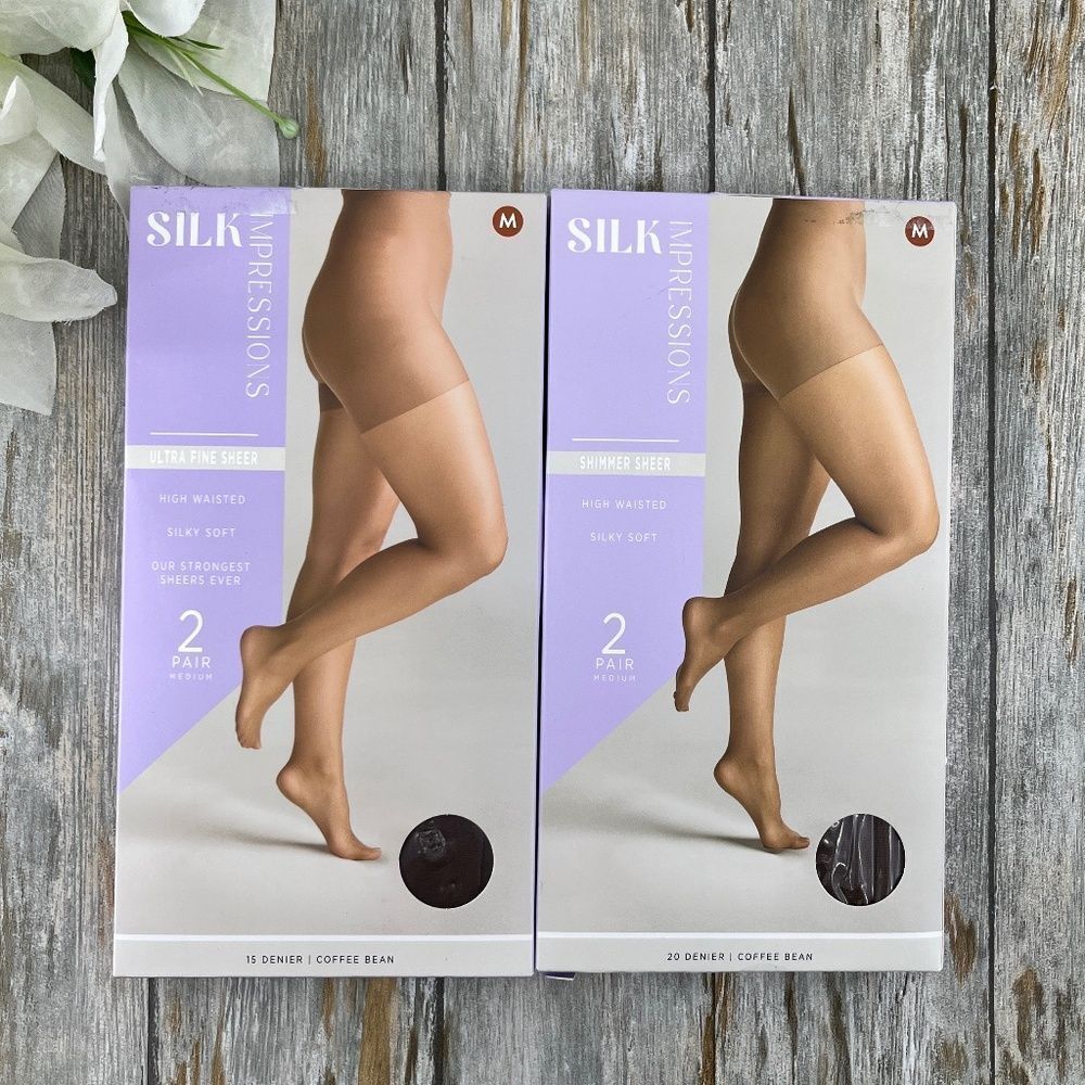 Silk Impressions Shimmer Sheer Pantyhose Stockings Sheer 2, 2-Packs M